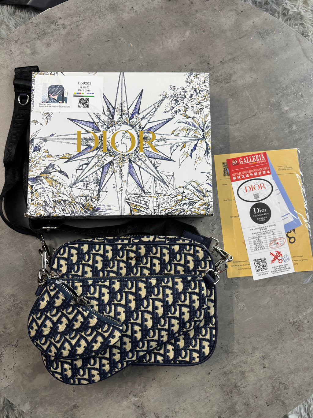 Christian Di*r Trio Messenger Bag Blue/Grey